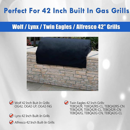42 Inch Grill Cover Replacement Parts for Lynx BBQ Cover Wolf OG42 OG42LP Twin Eagles TEBQ42RS Alfresco Built in 42 Inch Grill Top Protective Cover with Adjustable Straps Grill Accessories