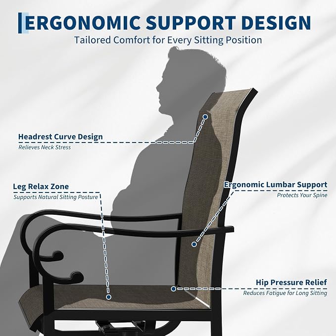 Patio Swivel Chair Set of 4, 360° Swivel & 15° Rocking High Back Outdoor Dining Chairs, All-Weather Metal Frame Patio Chairs for Backyard, Deck, Garden, Poolside Indoor Outdoor Use, Table Not Include