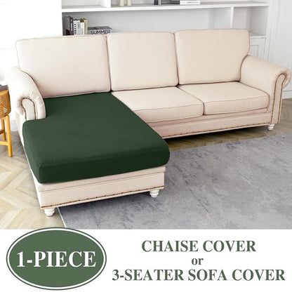 LA MEACK Couch Cushion Cover Chaise Lounge Cover Washable Separate Seat Chaise Couch Cover Stretch Sectional Sofa Slipcover(1 Piece for Chaise or Sofa 3-Seater, Green)