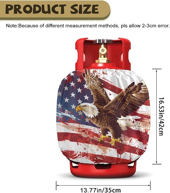 Dual Propane Tank Cover 20lb Gas Tank Cover Outdoor 600D Heavy Duty Waterproof Covers Fits Standard 20 lb Cylinder, 13.7'' x 16.5'' USA Flag Eagle