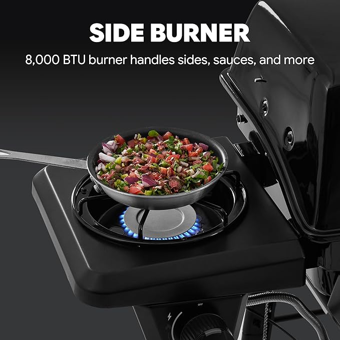 Feasto 3 Burner Propane Gas Grill with Side Burner, Porcelain-Enamel Main Body and Lid, Propane BBQ Grill with 38,000 BTUs Output & Side Table for Patio, Backyard, Poolside Gatherings