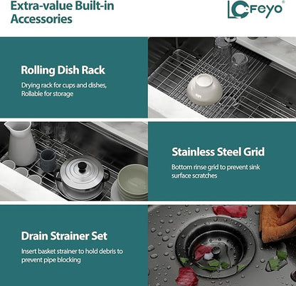 33x19 Inch Black Undermount Kitchen Sink Workstation Nano Coating 304 Stainless Steel 16 Gauge Handmade Under Counter Single Bowl Deep Kitchen Sink Basin,LOF-B9986