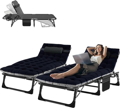 ABORON 3-in-1 Folding Patio Lounge Chair, 440LB Heavy-Duty Tri-Fold Guest Bed with Plush Cotton Cushion, No Assembly Adjustable Recliner for Office Nap, Patio Sunbathing, Poolside & Camping