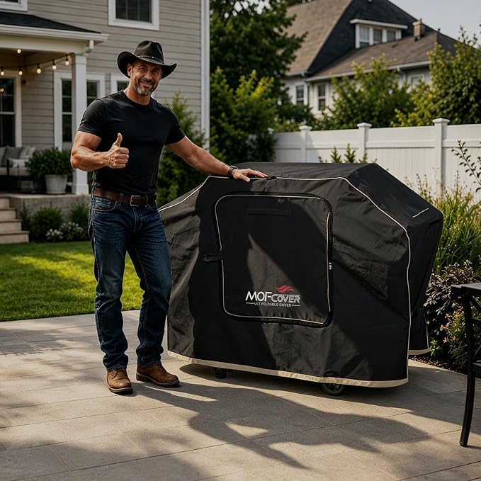 Exclusive Foldable 72 inch Grill Cover, 600D Heavy Duty Large Outdoor BBQ Cover for 6 Burners Grill Weber Nexgrill CharBroil Monument, Black