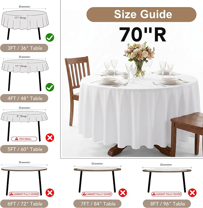 Fitable 6 Pack Sage Green Round Tablecloths - 70 Inches in Diameter | Wrinkle & Stain Resistant, Washable Polyester Fabric, For Wedding Party Banquet Formal Events Fall Thanksgiving Harvest