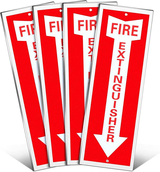Tondiamo 4 Pack Fire Extinguisher Sign 4 x 12 Inch Fire Rust Aluminum Signs Laminated for Ultimate UV, Weather, Scratch, Water and Fade Resistance, Indoor and Outdoor