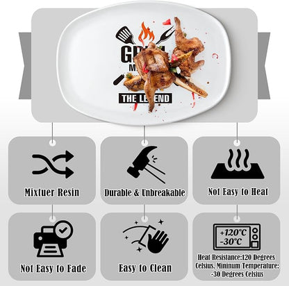 R HORSE Melamine Grill Platter Gift, BBQ White Oval Serving Tray Plate | Christmas, New Year, Birthday Gift for Men, Boyfriend, Husband, Ideal for Appetizer Dessert Charcuterie Outdoor Indoor Party