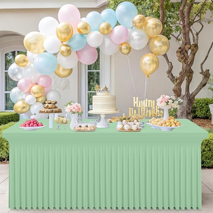 Smiry 2 Pack Spandex Elastic Fitted Table Cloth Skirt for 6FT Table | Stretch Washable Table Cloth, Banquet Table Cover for Wedding, Party, Indoor & Trade Shows, (Light Green, 72Lx30Wx30H)