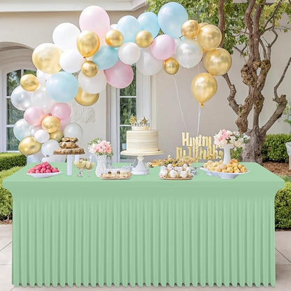Smiry 2 Pack Spandex Elastic Fitted Table Cloth Skirt for 6FT Table | Stretch Washable Table Cloth, Banquet Table Cover for Wedding, Party, Indoor & Trade Shows, (Light Green, 72Lx30Wx30H)