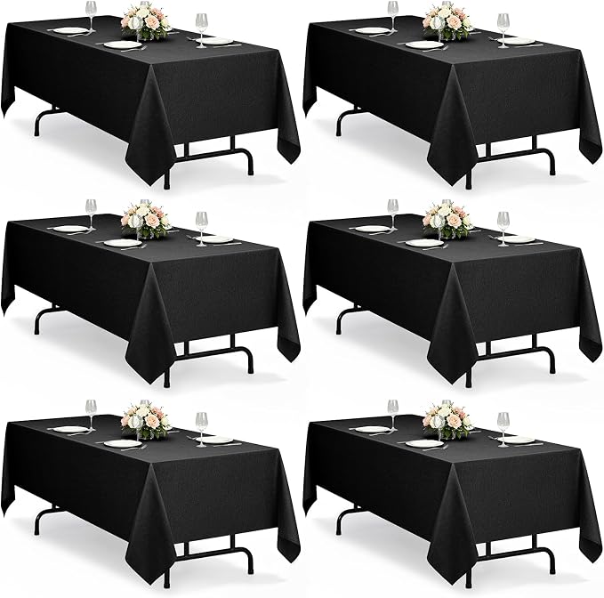 Decorelia Black Faux Linen Tablecloths for Rectangle 8 Ft Table-6 Pack, Washable Polyester Rustic Rectangular Fabric Cloth Table Cloth Cover for Wedding,Outdoor,Events,Party,Banquet, Dining 60x84 Inch