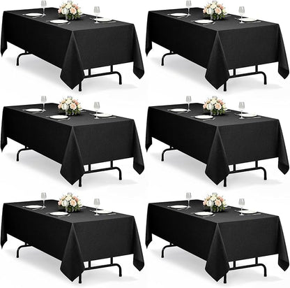 Decorelia Washable Black Rectangular Table Cloths for 6 Ft Table-6 Pack, Polyester Rustic Faux Linen Waterproof Rectangle Table Cloth Cover for Wedding,Outdoor,Events,Party,Banquet,Dining, 60x102 Inch