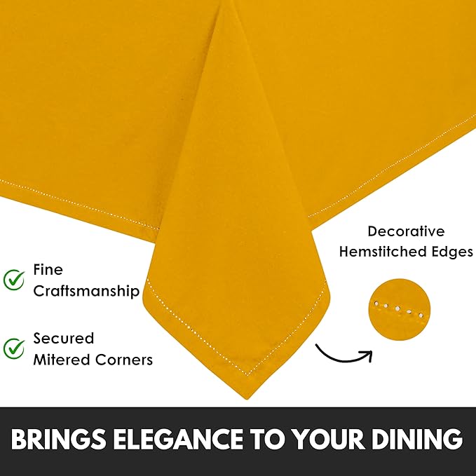 Farmhouse 52"x70" Tablecloth 100% Cotton Washable Rustic Rectangle Table Cover for Gifts, Dining, BBQ, Buffet Parties & Camping - Mustard Yellow