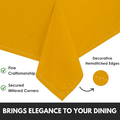 Farmhouse 52"x70" Tablecloth 100% Cotton Washable Rustic Rectangle Table Cover for Gifts, Dining, BBQ, Buffet Parties & Camping - Mustard Yellow