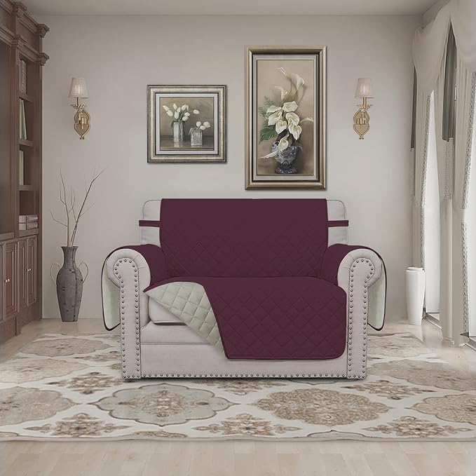 Easy-Going Reversible Couch Cover, Oversized Chair, Wine/Beige | Machine Washable Slipcover For Dogs, Water Resistant Furniture Mat For Living Room, Non-Slip Sofa Cover, Pet Friendly