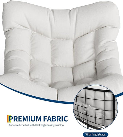 GarveeLife Outdoor Oversized Papasan Rocking Chair with Footrest, Patio Lounge Chair with Ottoman and Sturdy Metal Frame, Patio Egg Rocker for Balcony Backyard Porch Bedroom, White