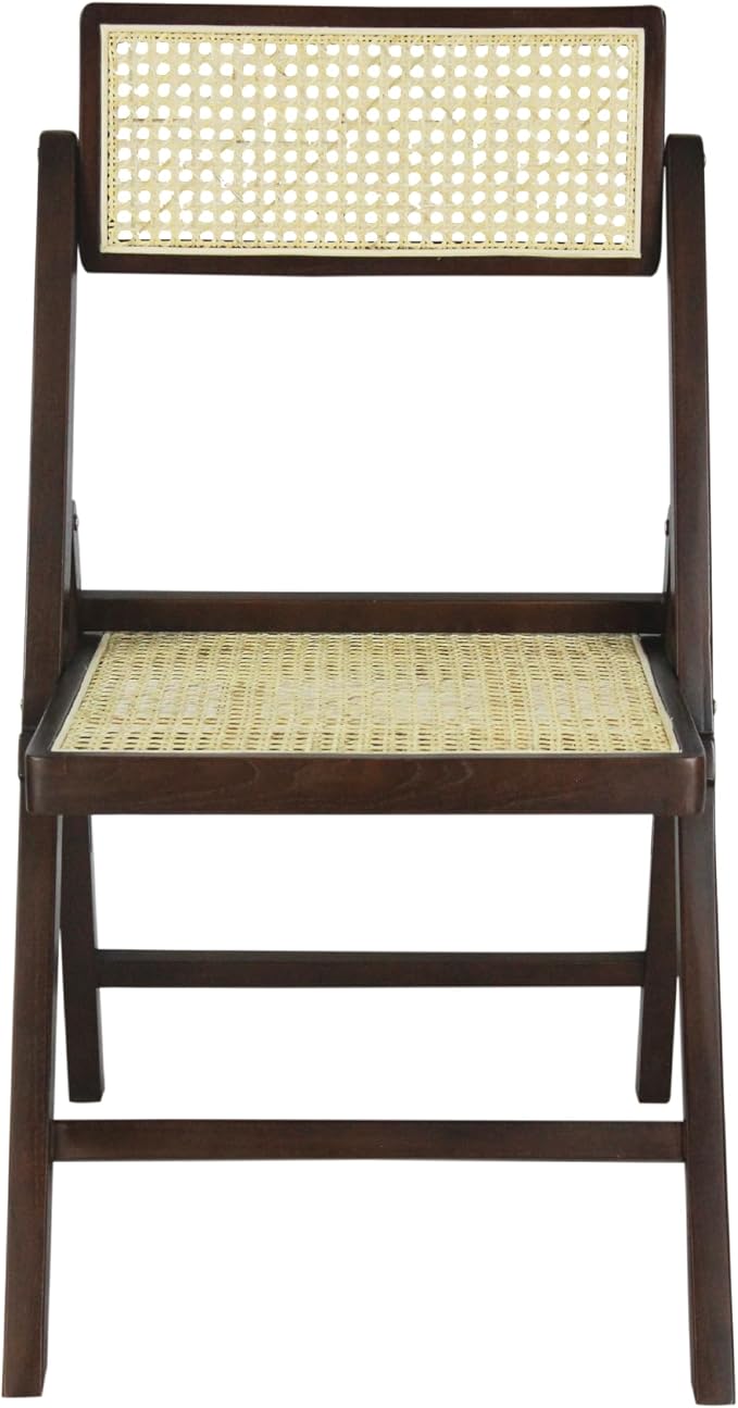 JONATHAN Y Theo Teak Wood and Rattan Folding Chairs, Set of 2, Dark Brown | Woven Cane Seat And Back, Portable Lightweight Design, For Dining And Living Room, Mid-Century Vintage Bohemian Style