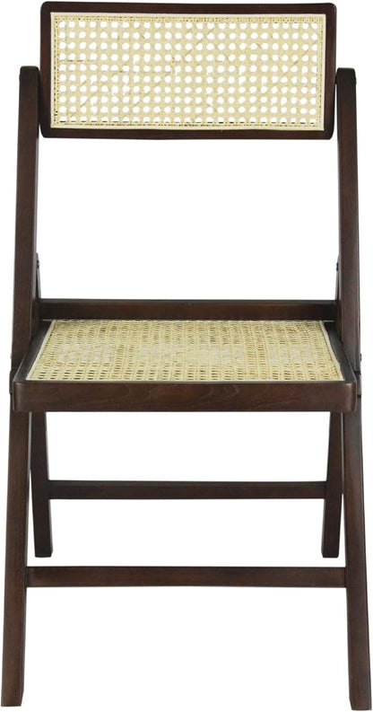 JONATHAN Y Theo Teak Wood and Rattan Folding Chairs, Set of 2, Dark Brown | Woven Cane Seat And Back, Portable Lightweight Design, For Dining And Living Room, Mid-Century Vintage Bohemian Style