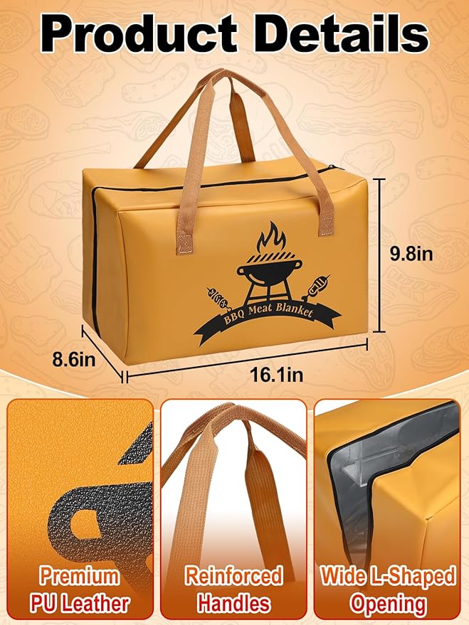 Apipi PU Leather BBQ Blanket for Resting Meat - 8.6" x 10" x16" Easy Clean Insulated Meat Resting Bag for BBQ Accessories, Grilling Father’s Day Gifts for Men