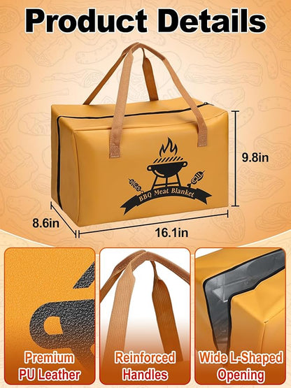 Apipi PU Leather BBQ Blanket for Resting Meat - 8.6" x 10" x16" Easy Clean Insulated Meat Resting Bag for BBQ Accessories, Grilling Father’s Day Gifts for Men