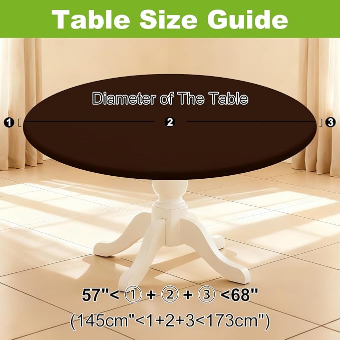 Smiry Round Spandex Tablecloth, Elastic Fitted Washable Tablecloths for 57"-68" Tables, Waterpoof Stretch Picnic Table Cover for Dining, Indoor and Outdoor, Coffee