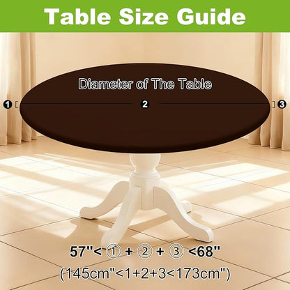 Smiry Round Spandex Tablecloth, Elastic Fitted Washable Tablecloths for 57"-68" Tables, Waterpoof Stretch Picnic Table Cover for Dining, Indoor and Outdoor, Coffee