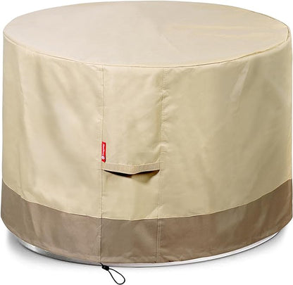 SheeChung Round Gas Fire Pit/Table Cover-Heavy Duty 600D Polyester with PVC Coating Material,100% Weather Resistant & Waterproof,Fits 30",32",33",34",35"and 36" Firepit/Bowl Cover,36"Dia X 24"H Beige