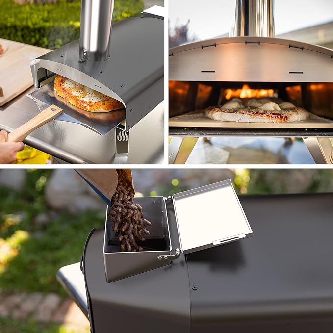 Mimiuo 12" Wood Pellet Pizza Oven Outdoor 35 Lbs – 60 Sec Bake, Stone/Peel | Heavy Duty, Portable, Complete Baking Tool with Stone, Peel & Cover, Easy Operation, for Backyard Party Outside Camping