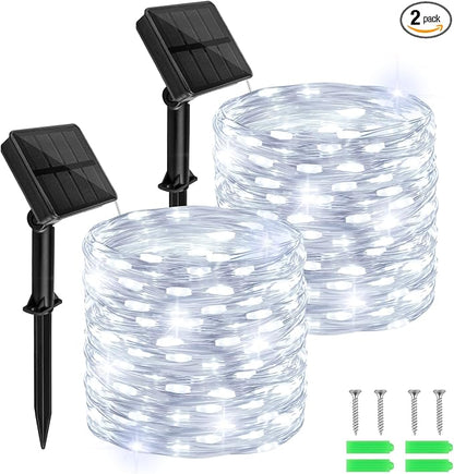 cshare Solar Fairy Lights Outdoor Waterproof,39.4ft 120LED Solar String Lights for Outside 8 Modes 2 Packs for Patio Backyard Garden Wedding Deorations Cool White