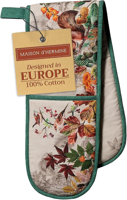 Maison d' Hermine Double Oven Mitts 100% Cotton Double Oven Glove (7"x35") | Heat Resistant BBQ Cooking Gloves with Loop Baking Kitchen Home Hotel Farmhouse Thanksgiving Christmas - Recolte