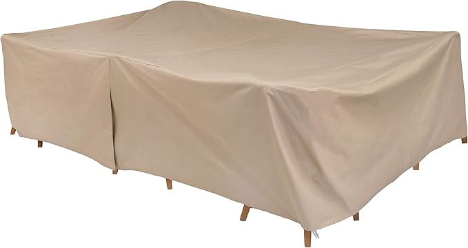 Modern Leisure 8576A Patio Table and Chairs Cover, Outdoor Furniture Set Cover, Waterproof, 76 L x 115 W x 30 H inches, Extra Large, Tan Khaki