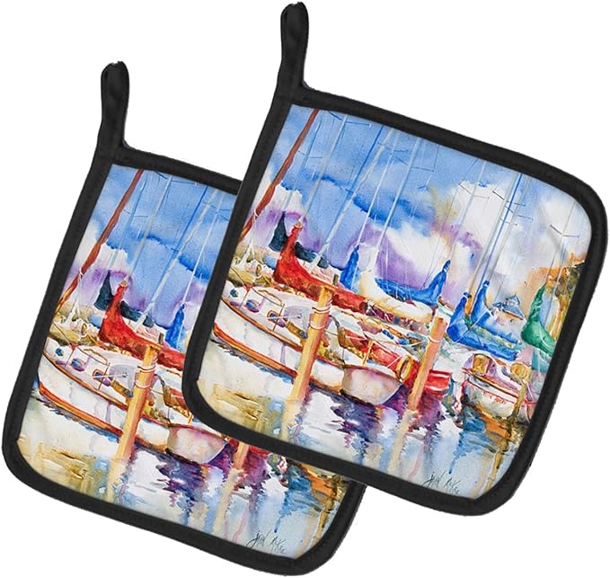 Caroline's Treasures JMK1233PTHD Runaway Sailboats Pair of Pot Holders Kitchen Heat Resistant Pot Holders Sets Oven Hot Pads for Cooking Baking BBQ, 7 1/2 x 7 1/2