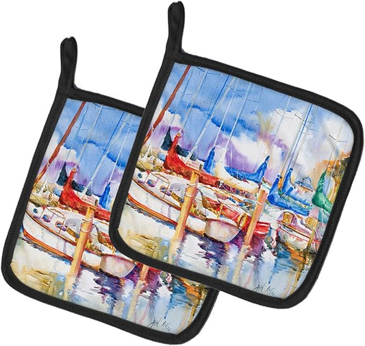 Caroline's Treasures JMK1233PTHD Runaway Sailboats Pair of Pot Holders Kitchen Heat Resistant Pot Holders Sets Oven Hot Pads for Cooking Baking BBQ, 7 1/2 x 7 1/2