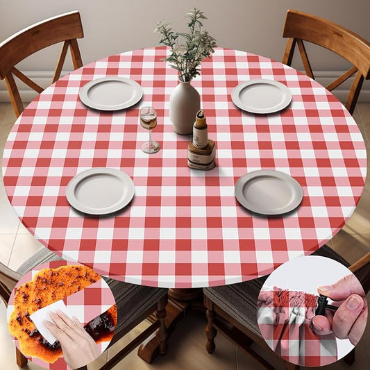 opstellen Fitted Round Tablecloth Non Slip Table Cloth Vinyl Inside Outside Circle Cover for 45-54" Tables Dining Kitchen Family Festival Kit Gifts Summer Fall Patio Picnic Glamping Vacation Equipment