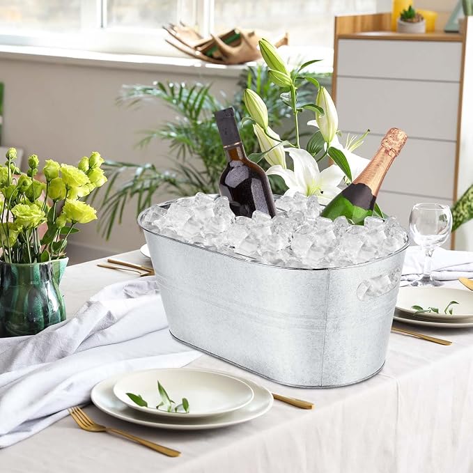 OBTANIM 4 Pack 4 Gallon Galvanized Ice Buckets Metal Champagne Drink Cooler Storage Ice Tub with Handles for Beer Cocktails Wine Beverage Home Parties Bar Cooling Supplies