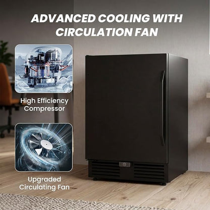 24 Inch Wide Under Counter Beverage Refrigerator, 210 Cans Large Capacity Drink Cooler, Freestanding & Built-in Beer Wine Soda Fridge with LED Light, for Home Kitchen Bar Office Outdoor Patio Black