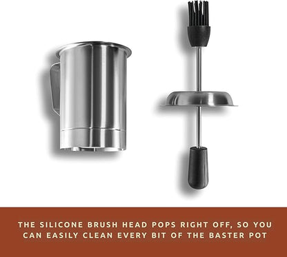 Bellemain Basting Pot & Brush Set - Silicone Basting Brush for Cooking, Smoking & BBQ Grill - Meat Baster Set