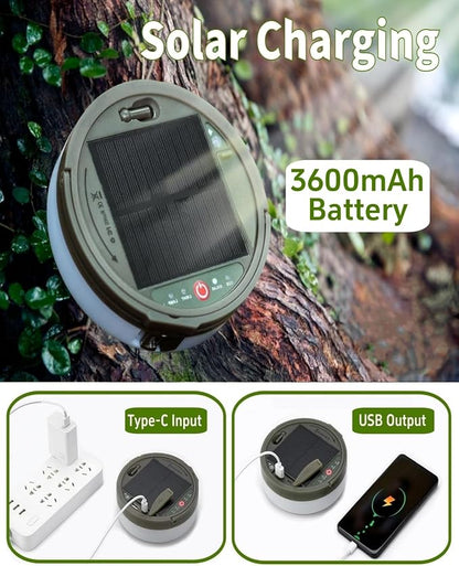 Solar Camping String Lights, 39.4 FT Fairy String Light, 4 in 1 Portable Waterproof Camp LED Lamp with 8 Lighting Modes, Hanging Rechargeable Tent Lantern for Outdoor Garden Patio Party Essentials