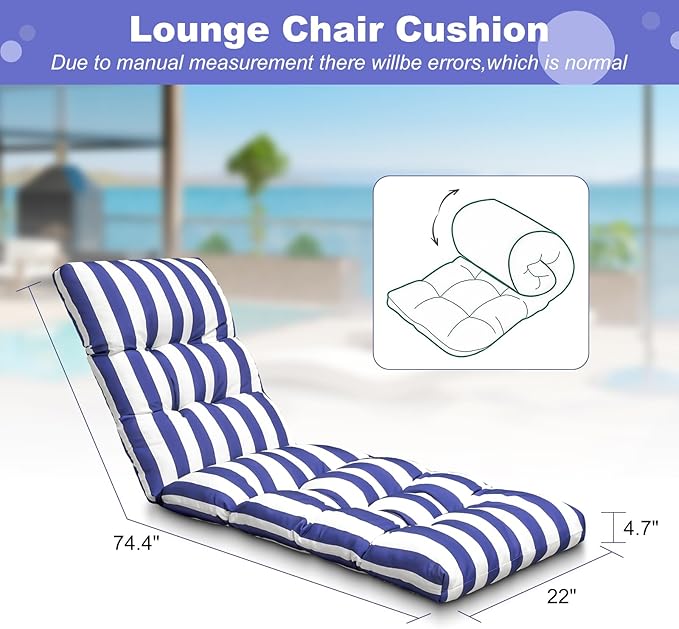 Outdoor Lounge Chair Cushions, 74.4 x 22 x 4.7 Inches Waterproof Fade Resistant Patio Cushion for Chaise Lounger