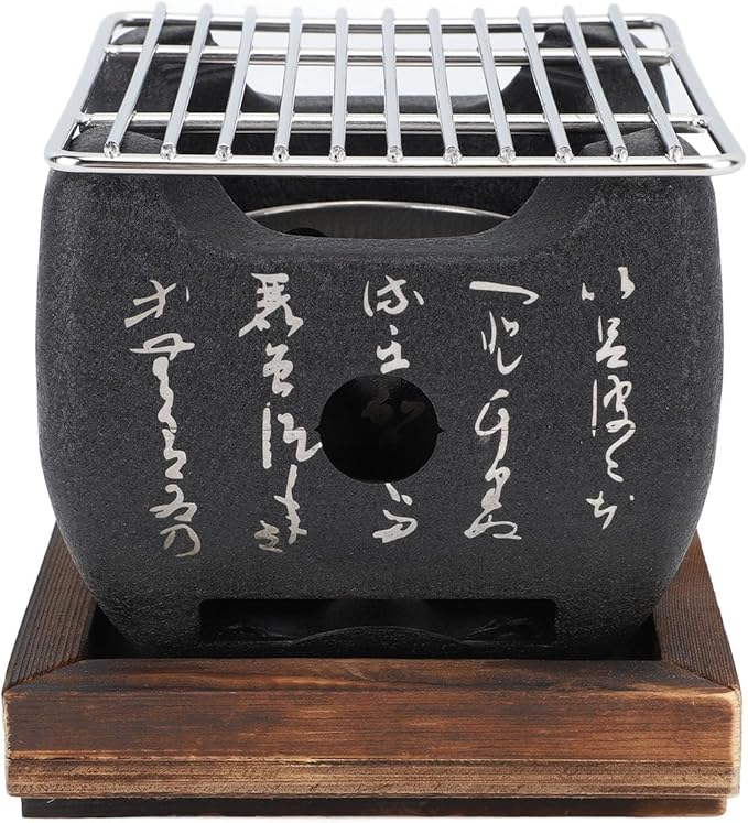 Small Japanese Style Charcoal Stove Hibachi Charcoal Grill,Aluminum Alloy Composite Wood Construction,Fast Even Heating,Multifunctional for Meat,Rice Cake Cooking,For Home (19.5x18cm /