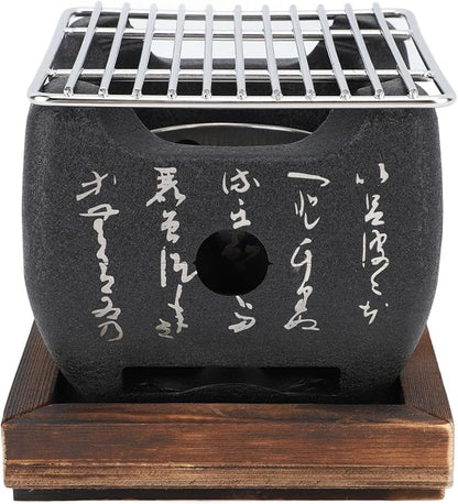 Small Japanese Style Charcoal Stove Hibachi Charcoal Grill,Aluminum Alloy Composite Wood Construction,Fast Even Heating,Multifunctional for Meat,Rice Cake Cooking,For Home (16.5x14.5cm /