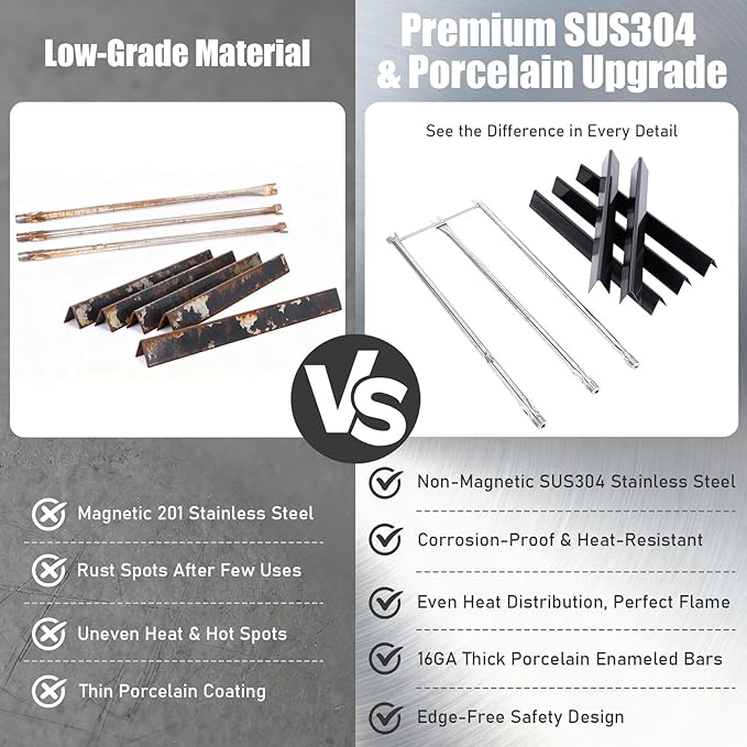 Uniflasy 67722 7540 Grill Parts for Weber Genesis 300 (2007-2010) Side Control Burner Tubes 24.5" Flavorizer Bars Fits E310 E320 E330 S310 S320 Side-Control Gas Grills, Replace 7539 67820
