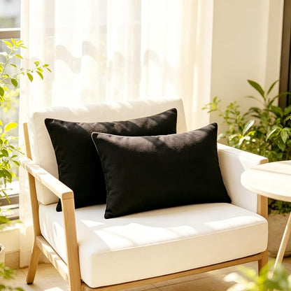 Outdoor Throw Pillows with Inserts, Waterproof Pillows for Outdoor Seating, Square Decorative Garden Cushion for Patio Furniture, Bed, Couch, Sofa (Black, 12" x 20" (Pack of 2))