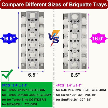 GasSaf Heat Plate Replacement for Select Turbo Grill Parts, 16.5" Briquette Tray for Nexgrill, Turbo Capt'n, STS, Elite, Classic Gas Grills, 5-Pack Stainless Steel BBQ Tray Heat Plate(16 1/2 x 6 1/2)