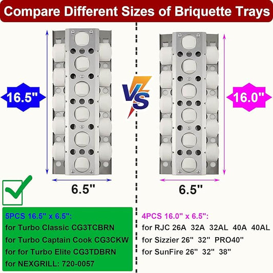 GasSaf Heat Plate Replacement for Select Turbo Grill Parts, 16.5" Briquette Tray for Nexgrill, Turbo Capt'n, STS, Elite, Classic Gas Grills, 5-Pack Stainless Steel BBQ Tray Heat Plate(16 1/2 x 6 1/2)