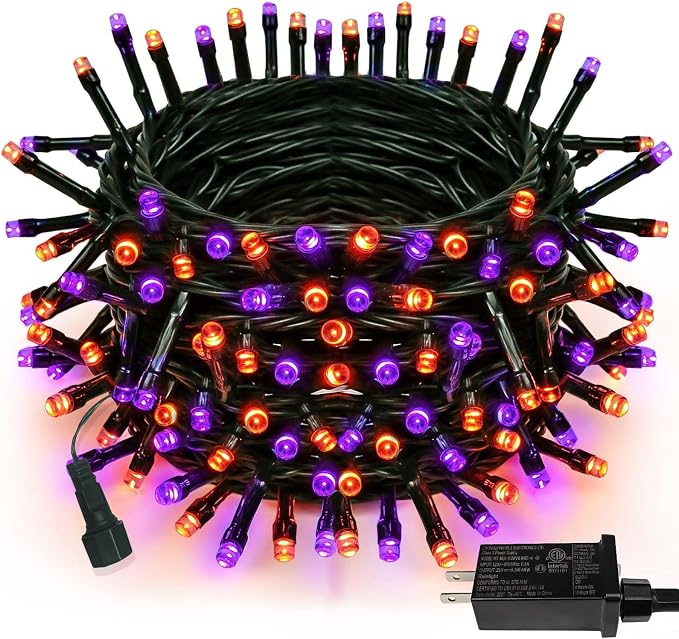 75.8FT 200 LED Linkable Orange and Purple Halloween Lights Indoor Outdoor | Timer & Memory Function & 8 Modes Plug in String Lights Waterproof for Creepy Halloween Party Tree Roof Graveyard Decor