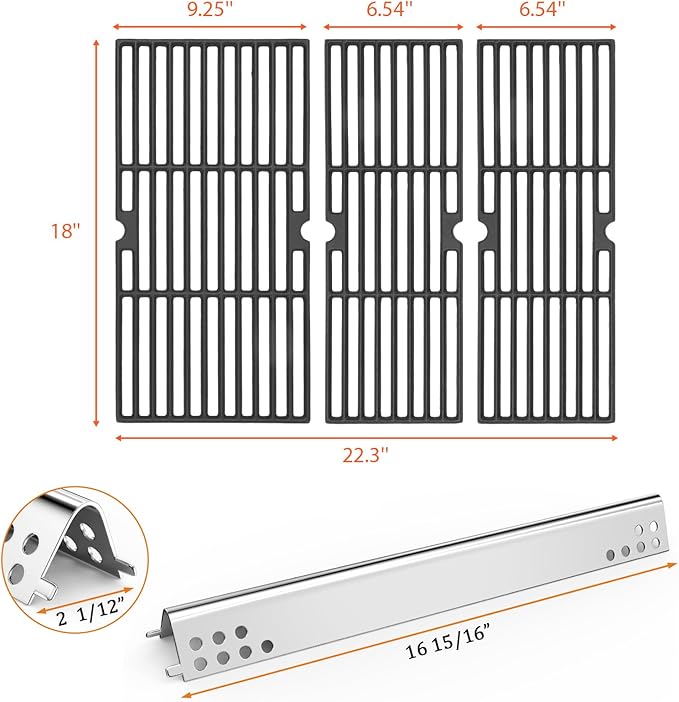 Hisencn Grill Parts for Charbroil Performance 475 4 Burner 463375919, 463377319, 463376419, G470-0004-W1A Heat Plates and 17 inch Cooking Grates, for Char Broil Model 463376319 Grates