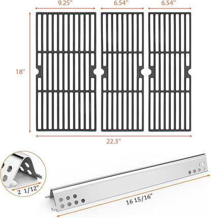 Hisencn Grill Parts for Charbroil Performance 475 4 Burner 463375919, 463377319, 463376419, G470-0004-W1A Heat Plates and 17 inch Cooking Grates, for Char Broil Model 463376319 Grates