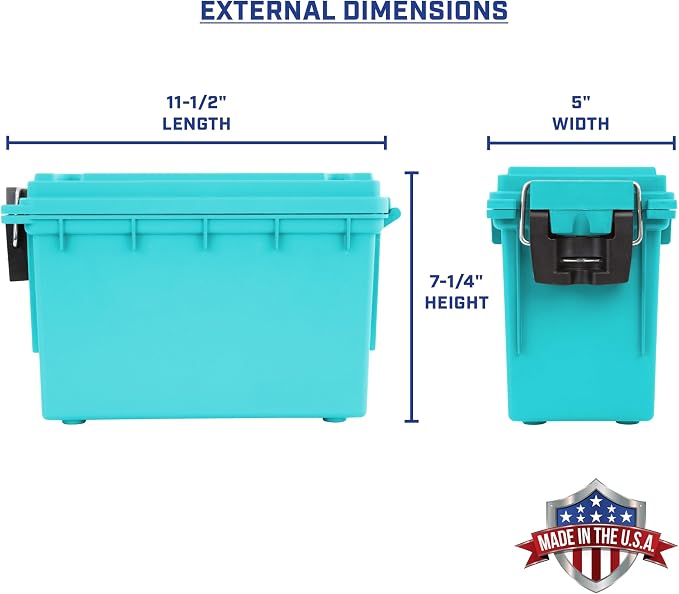 Sheffield Ammo Box Made in USA, Stackable Lockable Ammo Storage Box, Teal | Lockable Storage Box, Water and Dust Resistant Dry Box, Secures Hunting Gear, Gun Accessories, Supplies, and Bullets