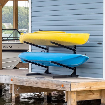 Teal Triangle Adjustable Freestanding Kayak Storage Rack, Holds 2 Kayaks | Outdoor Kayak Rack, Paddle Board Holder, Canoe Rack, Kayak Stand, Felt Padded Arms, Weather Resistant Steel
