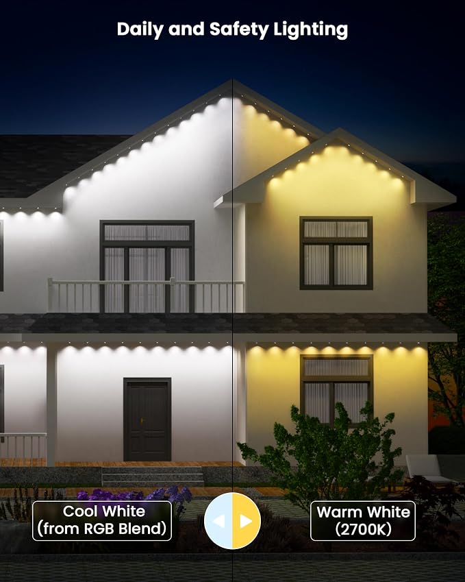 Gefolly Permanent Outdoor Lights Pro, 150ft, 90 RGBW Light, 111 Scene Modes | Double-LED for Daily, Halloween, Christmas, IP67 Waterproof for Outdoor Decor, Works with Alexa, Google Assistant, White